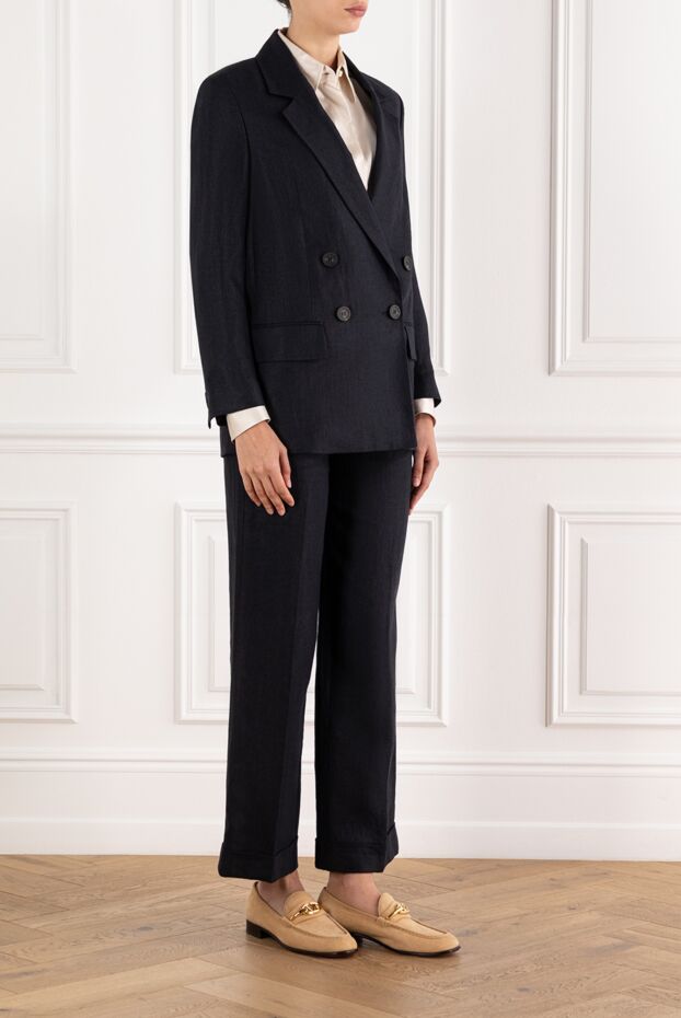 Peserico women's dark blue double-breasted suit with wide trousers 189253 - photo 3