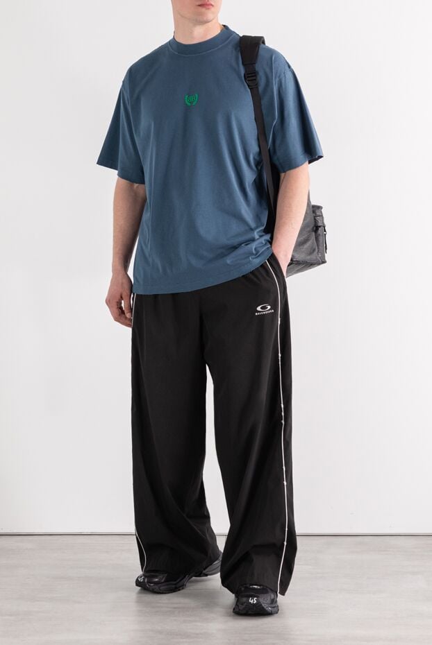 Balenciaga blue cotton crew neck t-shirt with embroidered logo 189288 - photo 2