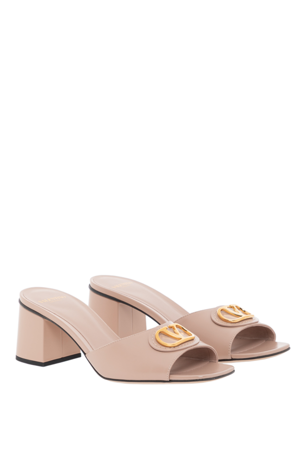 Valentino slide sandals in calf leather with vlogo signature trim beige 189347 - photo 3