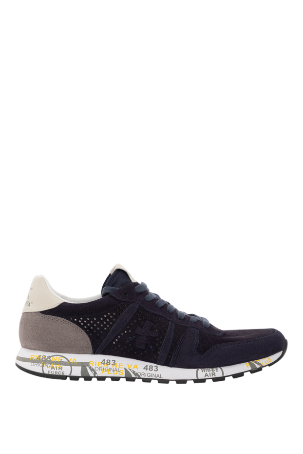 Premiata eric retro sneakers in perforated leather and suede blue for men 189379 - photo 1