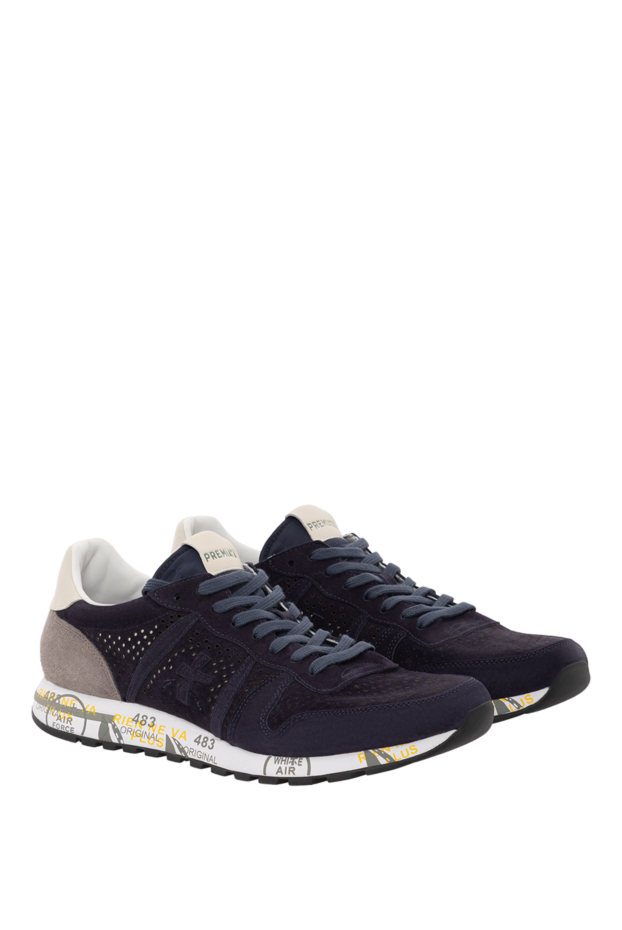 Premiata eric retro sneakers in perforated leather and suede blue for men 189379 - photo 3