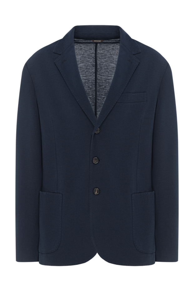 Loro Piana summer single-breasted jacket made of cotton, silk and linen pique blue color for men 189405 - photo 1