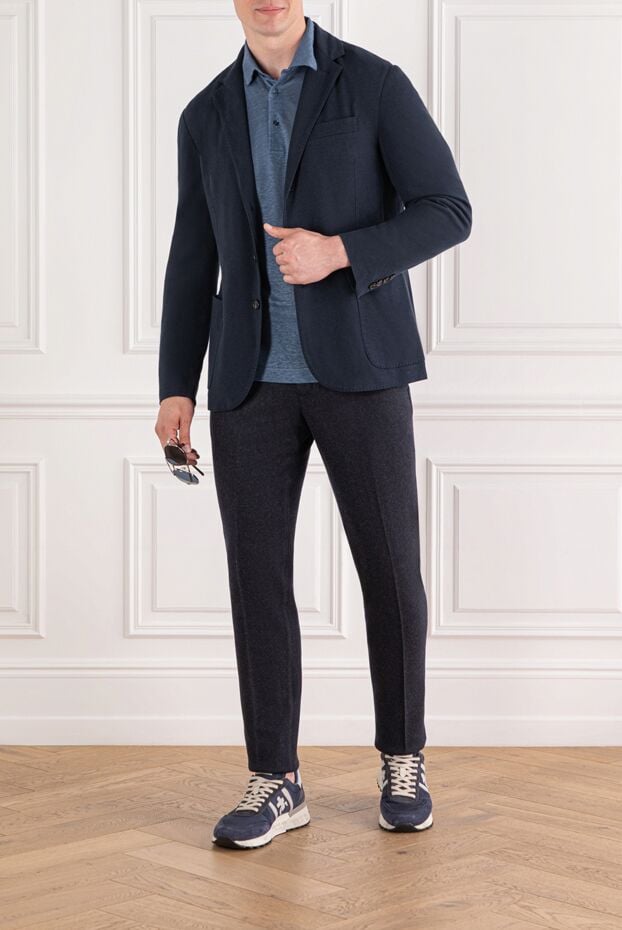 Loro Piana summer single-breasted jacket made of cotton, silk and linen pique blue color for men 189405 - photo 2