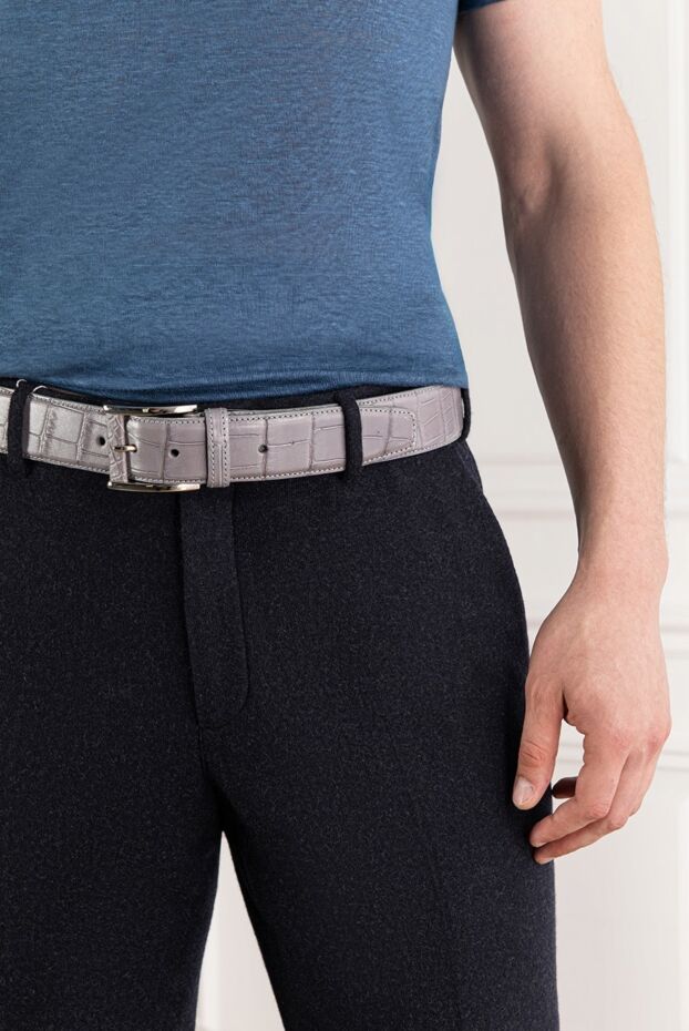 Tardini grey alligator leather belt for men 189410 - photo 2