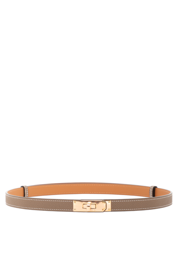 Hermes кожаный пояс kelly 18 коричневого цвета из телячьей кожи epsom с пряжкой 189588 - фото 1