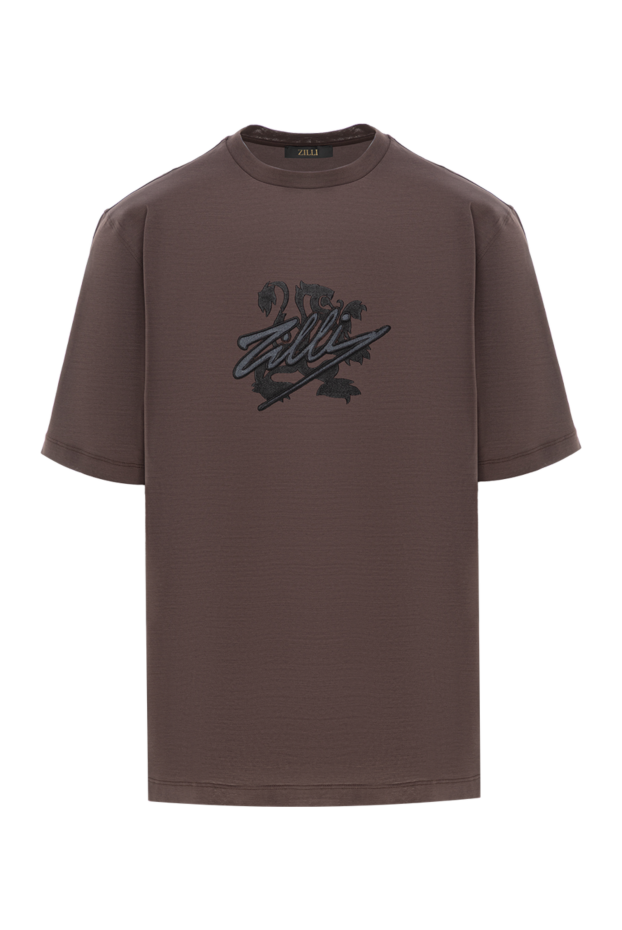 Zilli brown cotton t-shirt with embroidered coat of arms and 3d logo 189603 - photo 1