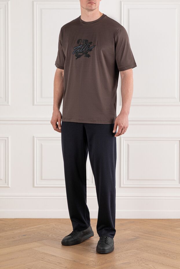 Zilli brown cotton t-shirt with embroidered coat of arms and 3d logo 189603 - photo 2