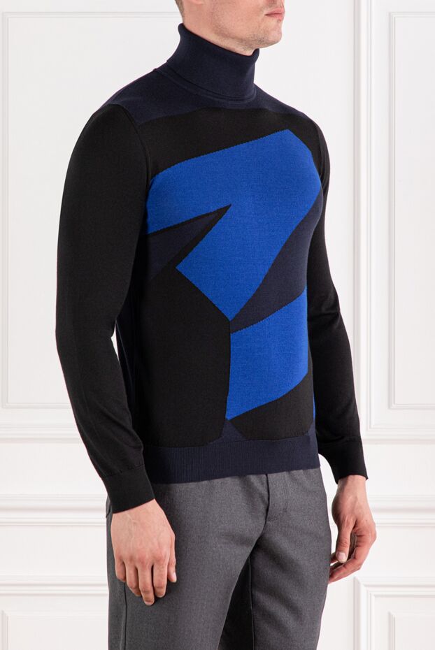 Zilli blue men's turtleneck with geometric color block pattern 189632 - photo 3