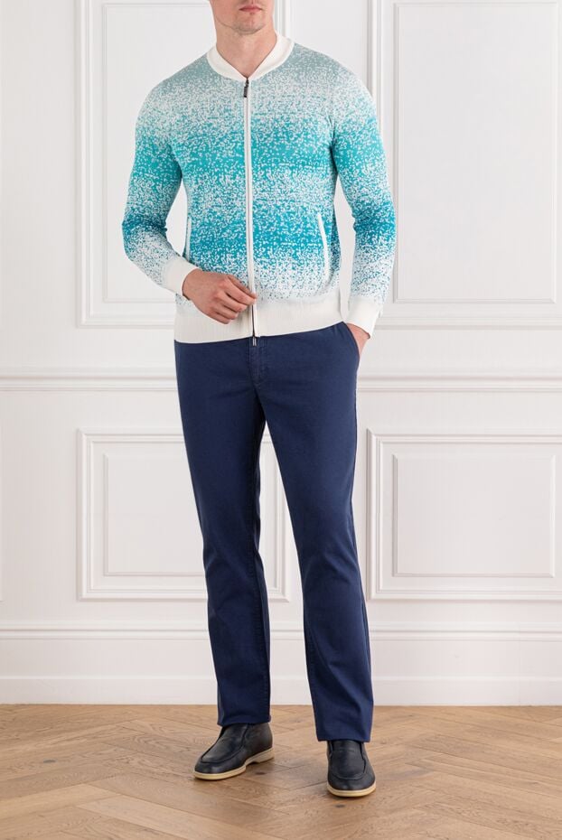 Zilli men's cardigan in turquoise and white tones with scattered dots effect 189641 - photo 2
