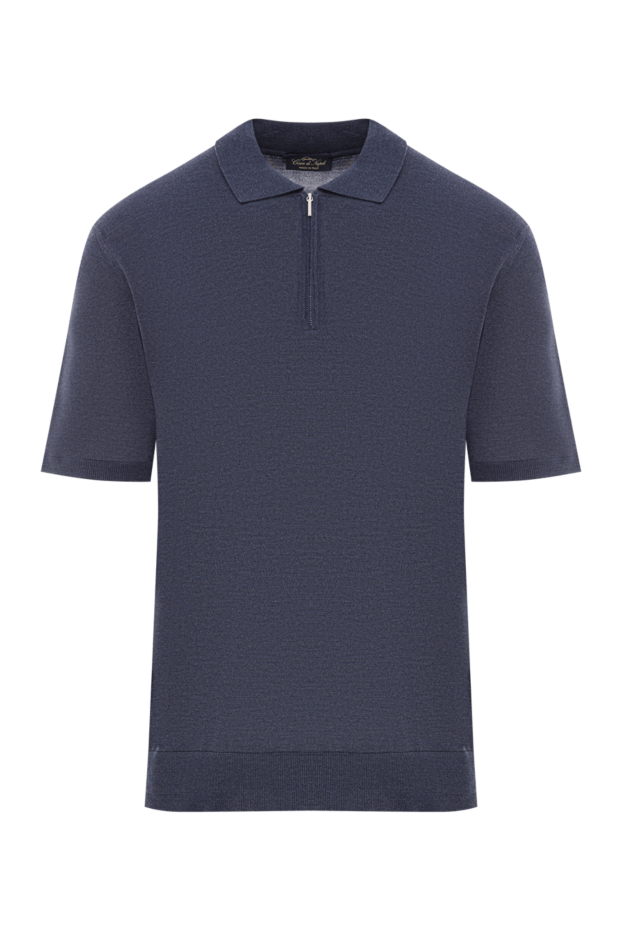 Cesare di Napoli men's blue silk zip-up polo shirt 189673 - photo 1