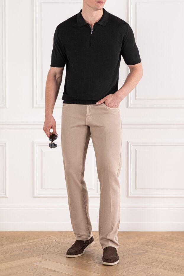 Cesare di Napoli black short sleeve zip up polo shirt made of silk 189674 - photo 2