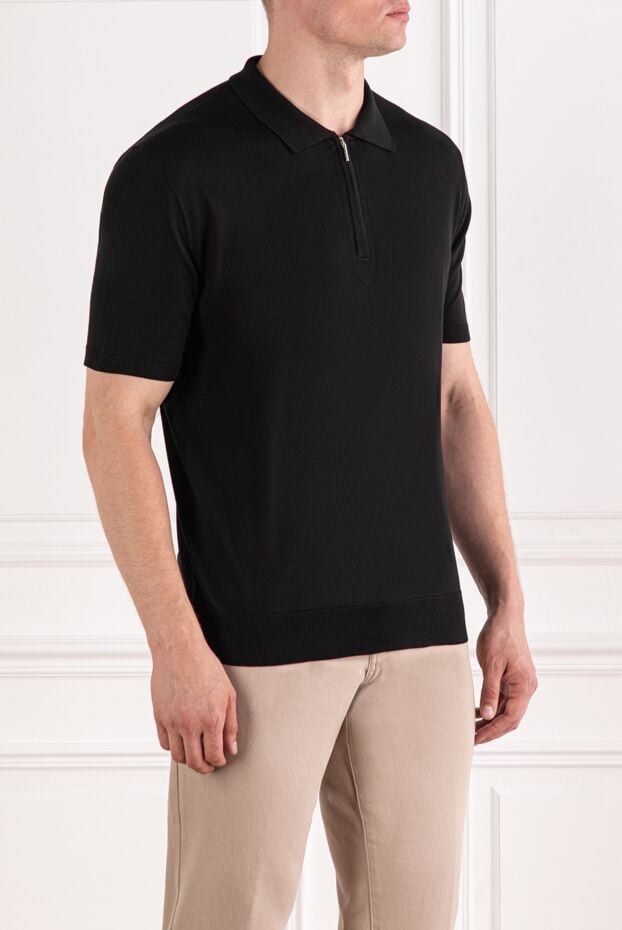 Cesare di Napoli black short sleeve zip up polo shirt made of silk 189674 - photo 3