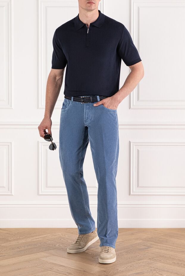 Cesare di Napoli polo shirt dark blue with short sleeves and zip made of silk 189676 - photo 2