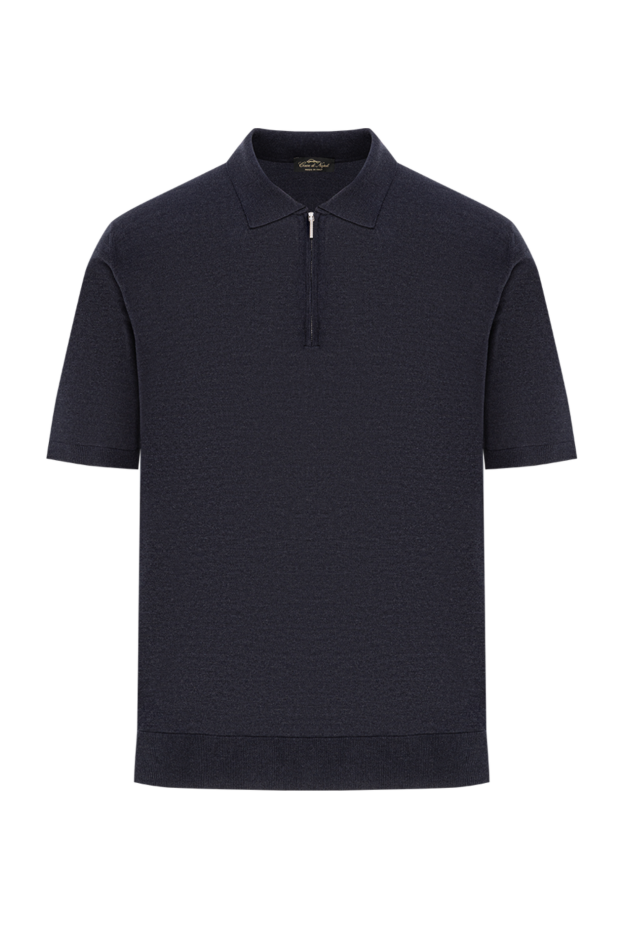 Cesare di Napoli silk polo in deep black and blue with zip fastening 189678 - photo 1