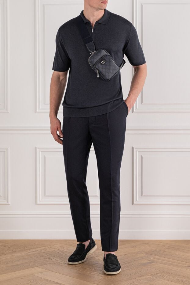 Cesare di Napoli silk polo in deep black and blue with zip fastening 189678 - photo 2