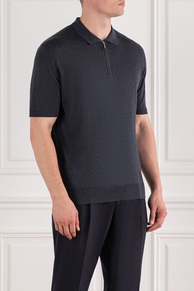 Cesare di Napoli silk polo in deep black and blue with zip fastening 189678 - photo 3