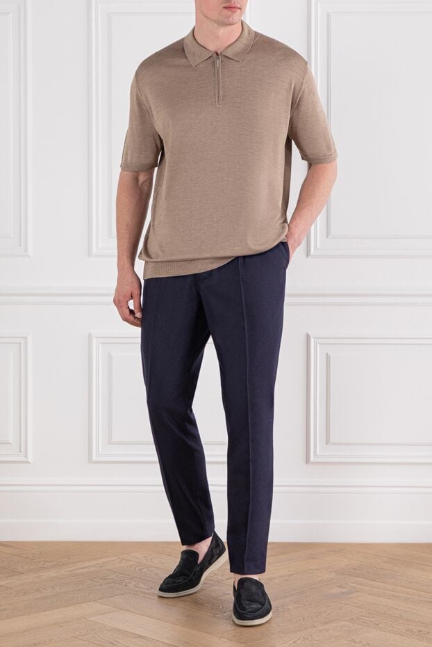 Cesare di Napoli beige polo shirt made of silk yarn with a neat zipper and a classic cut 189679 - photo 2