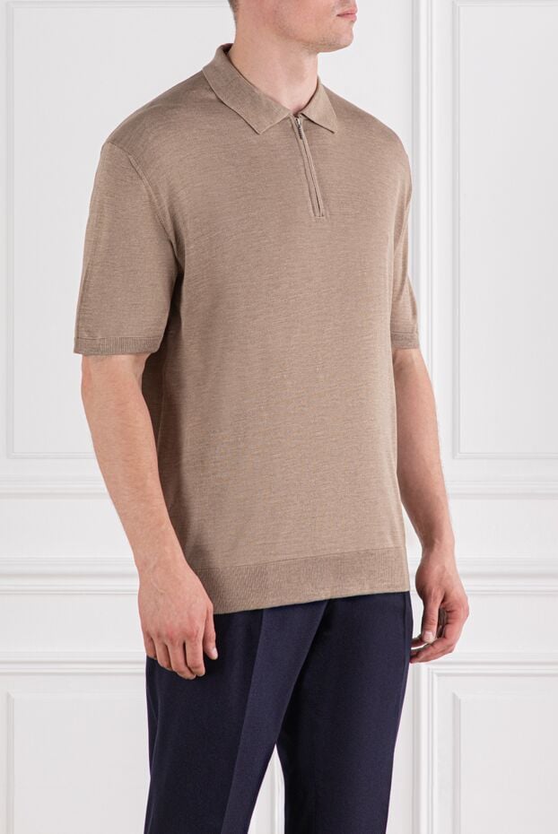 Cesare di Napoli beige polo shirt made of silk yarn with a neat zipper and a classic cut 189679 - photo 3