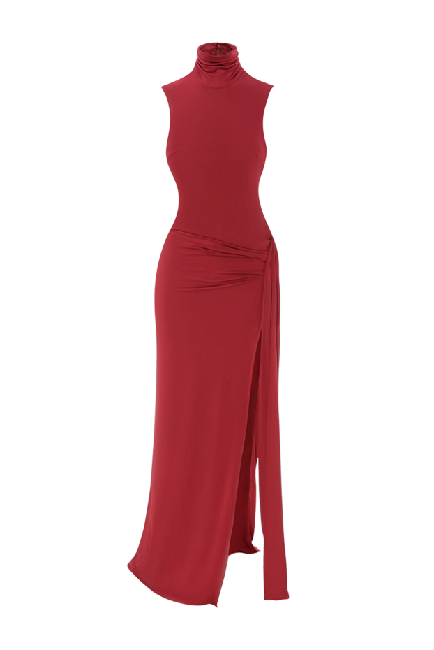 Khela evening maxi dress with draping and high slit in burgundy shade 189680 - photo 1