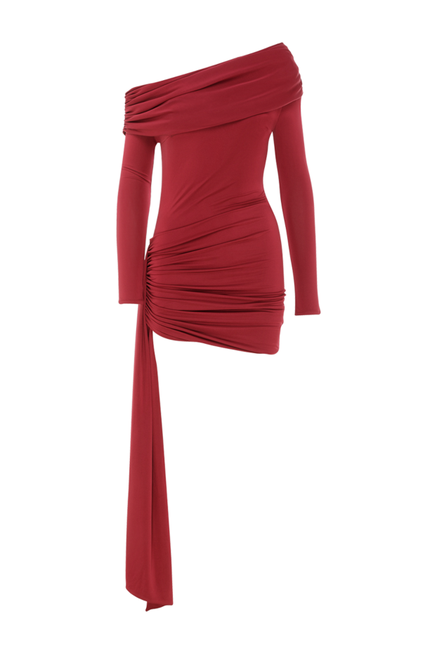 Khela asymmetrical one shoulder dress with draping and elongated insert burgundy 189683 - photo 1