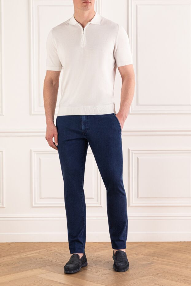 Scissor Scriptor men's dark blue jeans with flaps on the back pockets and contrast stitching 189701 - photo 2