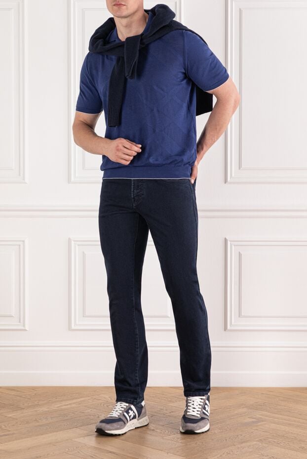 Dark blue jeans with branded embroidery on the back pocket - photo 2