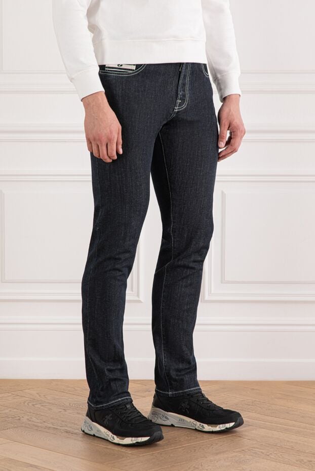 Scissor Scriptor dark blue jeans with embroidered white logo on back pockets 189756 - photo 3