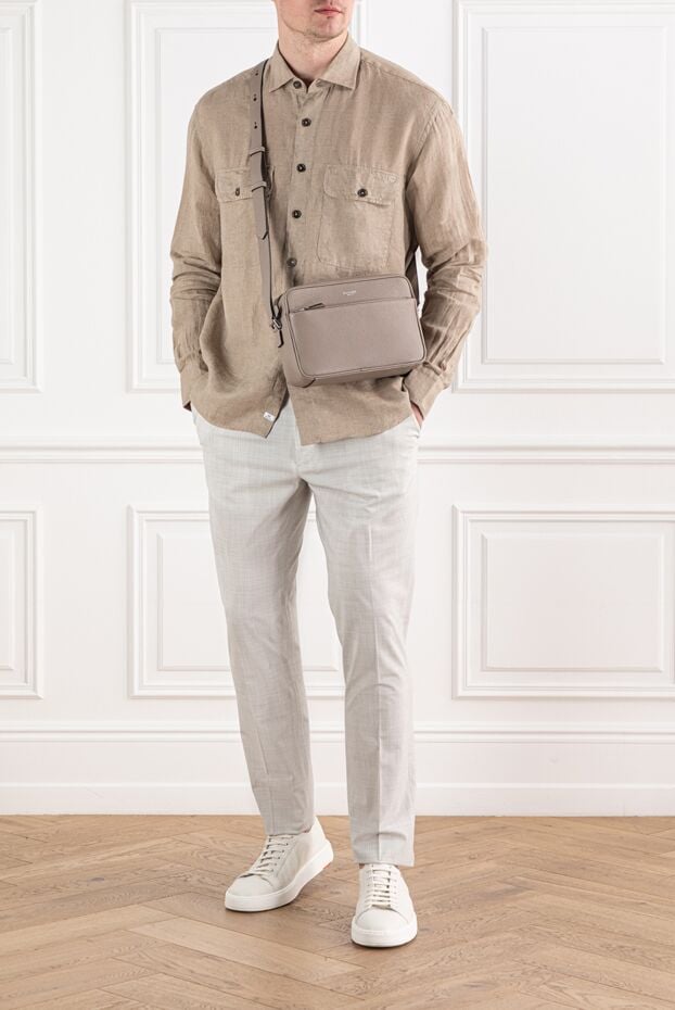 Alessandro Gherardi men's linen shirt in beige with patch pockets 189924 - photo 2