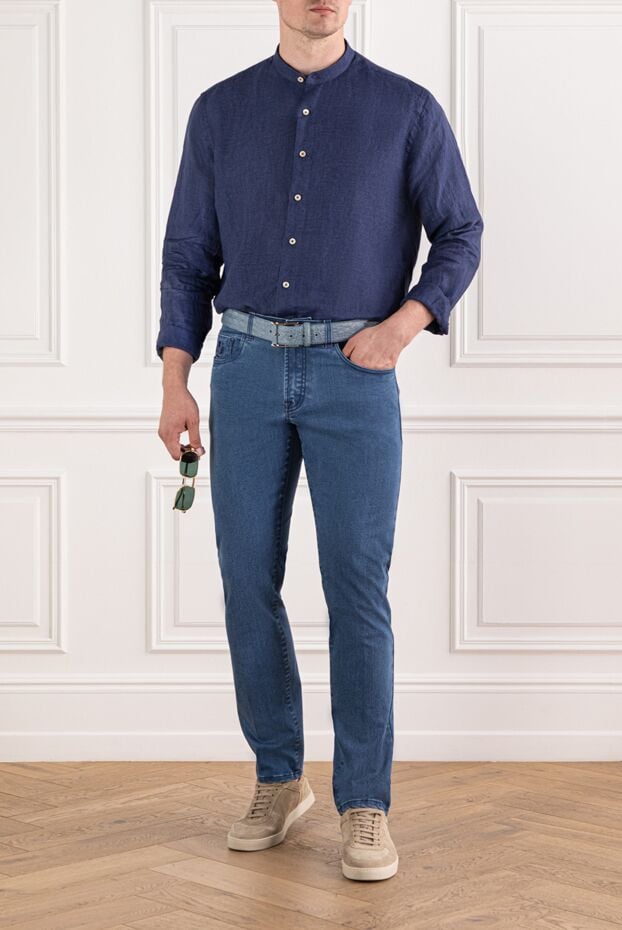 Alessandro Gherardi dark blue linen shirt with stand-up collar 189926 - photo 2