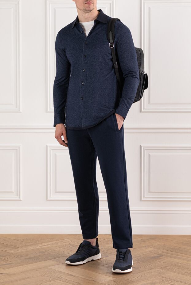 Brioni men's trousers made of dark blue cotton with wide elastic band 189998 - photo 2
