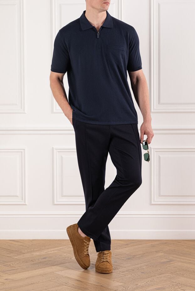 Brioni straight-leg cotton trousers in dark blue with elasticated waistband 189999 - photo 2
