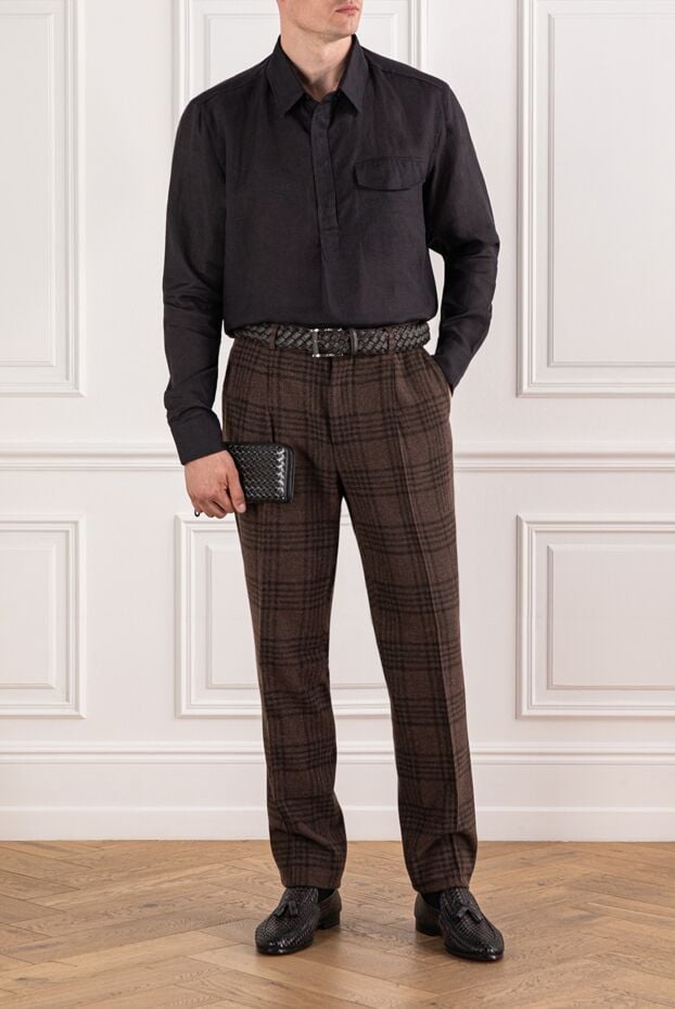 Brioni lightweight men's shirt black made of linen fabric with texture 190002 - photo 2