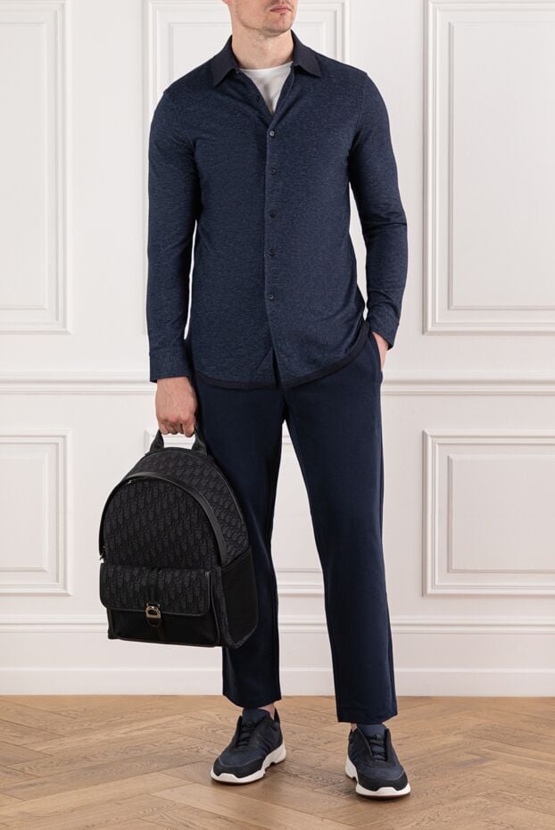 Brioni dark blue cashmere and cotton shirt with contrast collar 190004 - photo 2