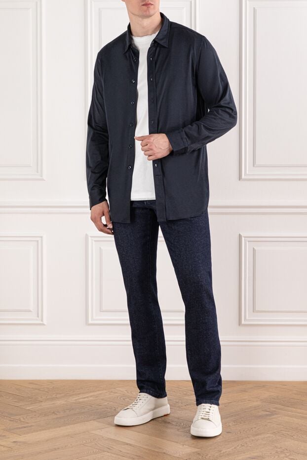Brioni men's shirt dark blue classic with a slight silk sheen 190008 - photo 2