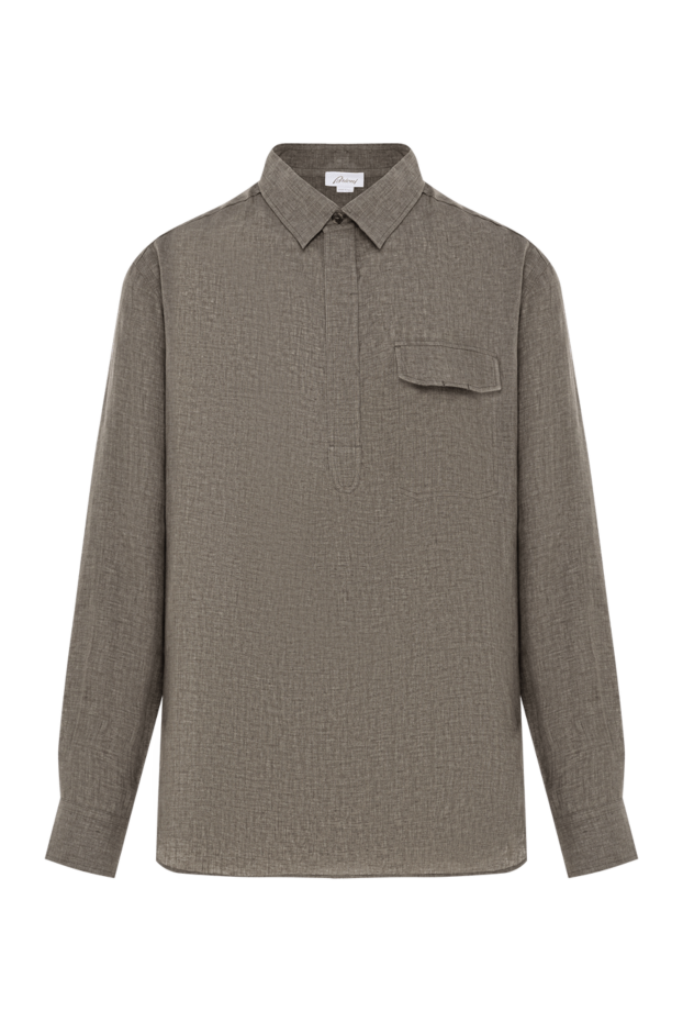 Brioni linen shirt in grey-olive color with a breast pocket 190009 - photo 1