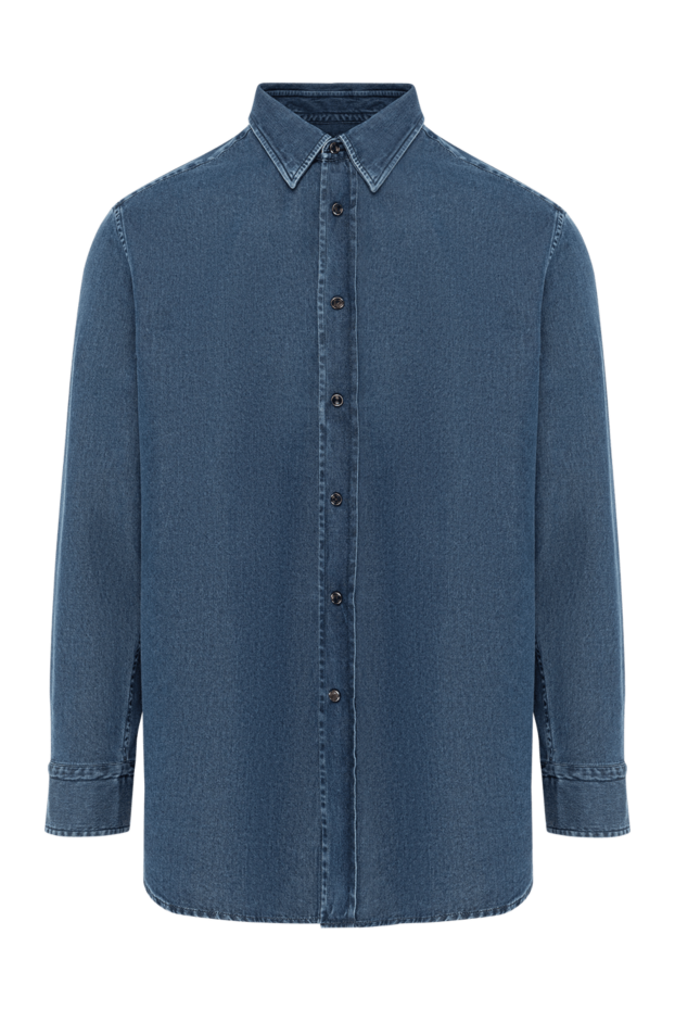 Brioni men's cotton denim shirt blue with elbow pads 190016 - photo 1