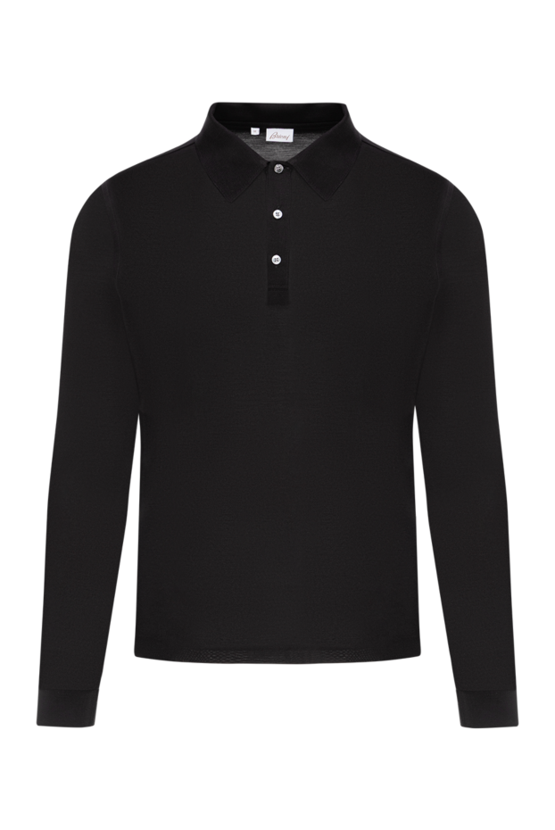 Men's black silk polo shirt with long sleeves - photo 1