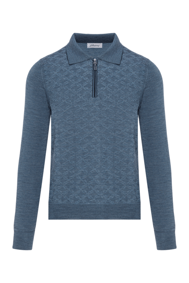 Brioni polo blue with long sleeves in wool and silk with patterned knitting 190048 - photo 1