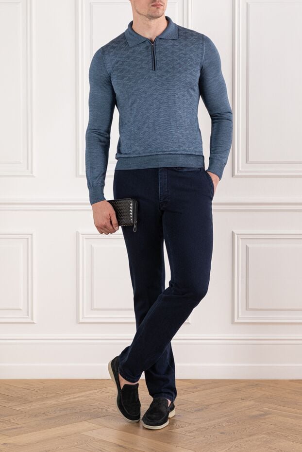Brioni polo blue with long sleeves in wool and silk with patterned knitting 190048 - photo 2