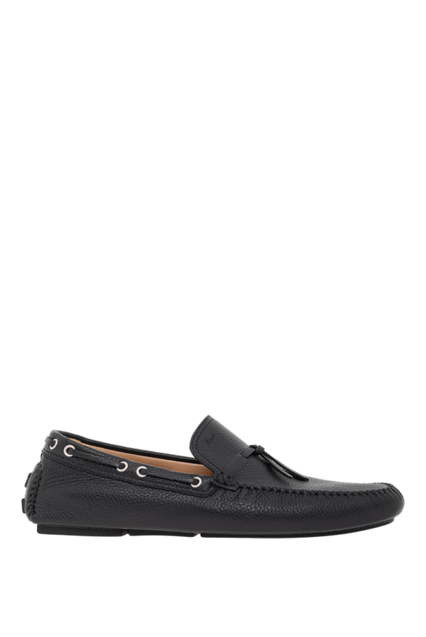 Brioni men's black grain leather loafers with decorative lacing 190073 - photo 1