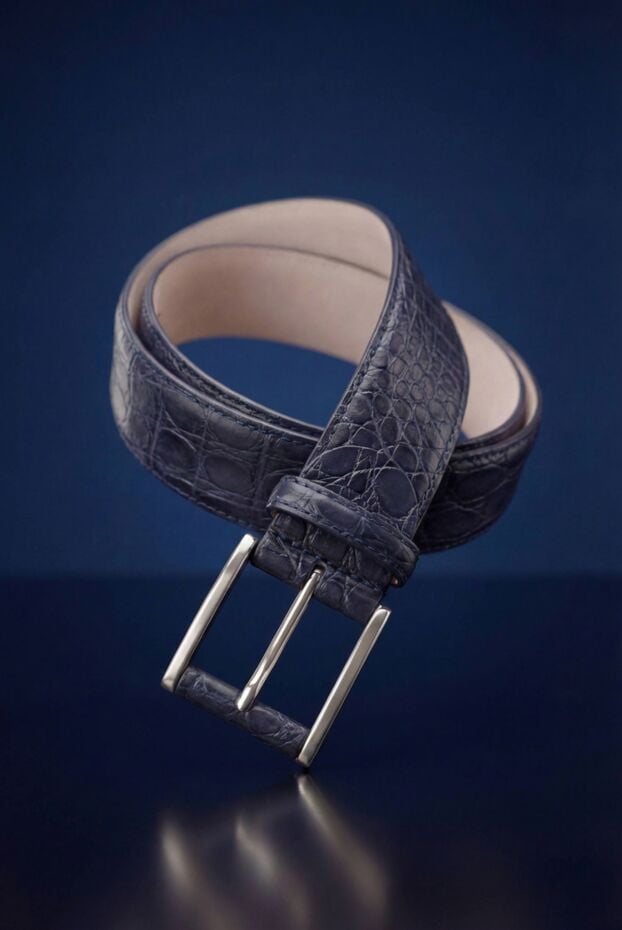 Ремінь зі шкіри крокодила у темно-синьому відтінку з натуральним глянцем - фото 2