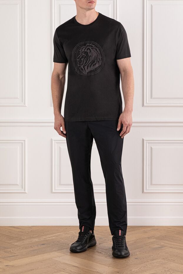 Cesare di Napoli cotton t-shirt in black with detailed lion print 190119 - photo 2