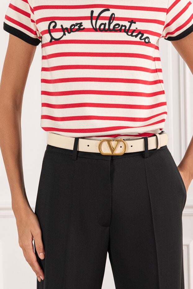 Valentino genuine ivory leather belt with metal v-shaped buckle 190151 - photo 2