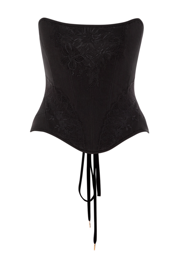 Black cotton corset with embroidery and lacing on the back - photo 1