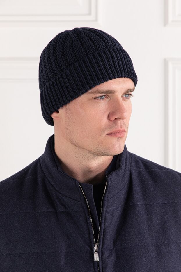 Loro Piana men's blue moltrasio beanie with folded brim and classic ribbed pattern. 190230 - photo 2