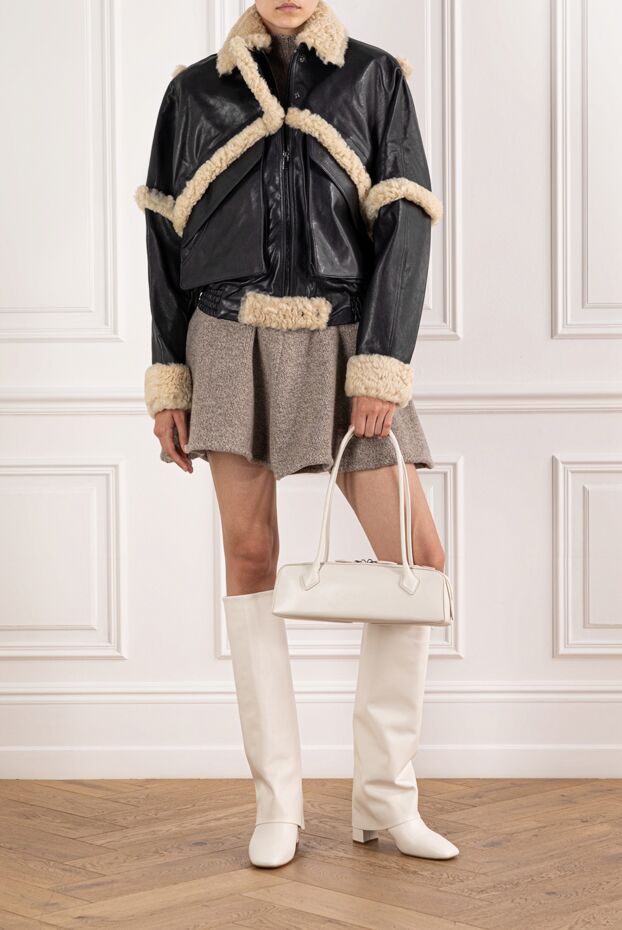 Magda Butrym black bomber jacket with white sheepskin trim women's 190253 - photo 3