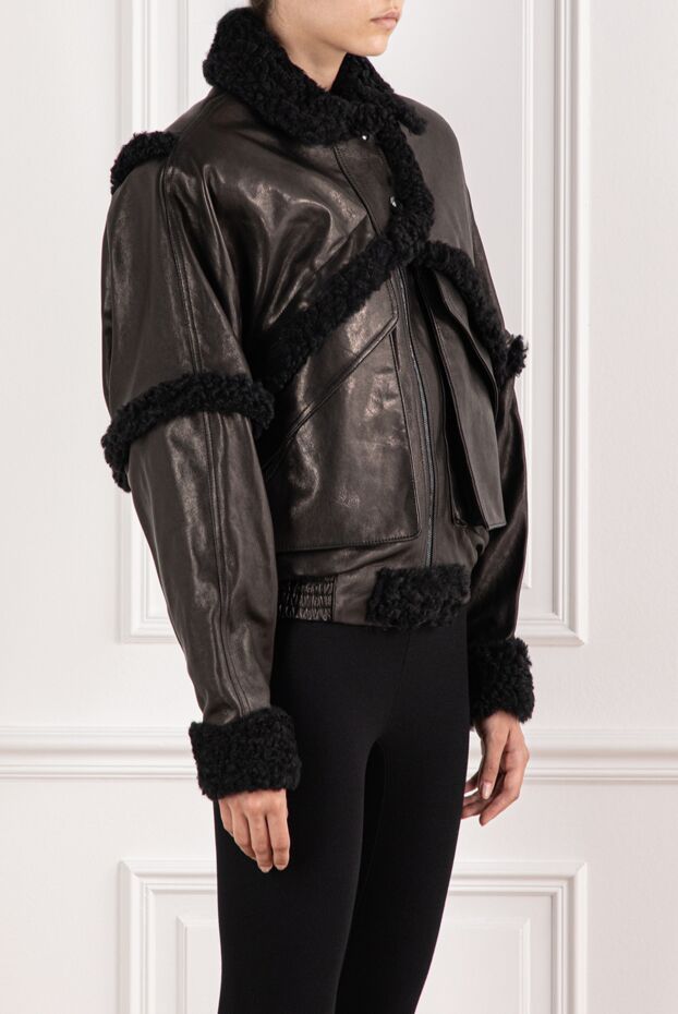 Magda Butrym black bomber jacket with black sheepskin trim women 190254 - photo 3