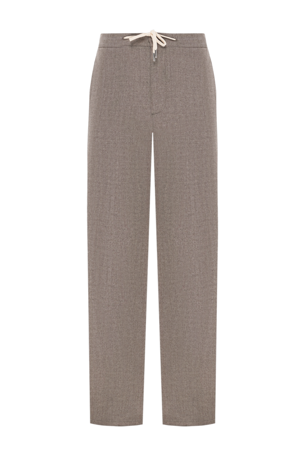 Men's grey-beige wool trousers with drawstring waistband - photo 1