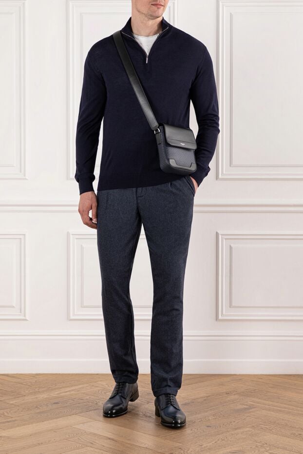 Cesare di Napoli men's dark blue wool troyer with chest zip 190447 - photo 2