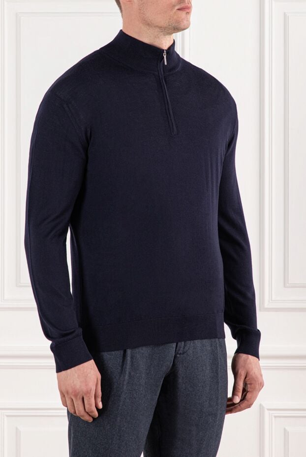 Cesare di Napoli men's dark blue wool troyer with chest zip 190447 - photo 3